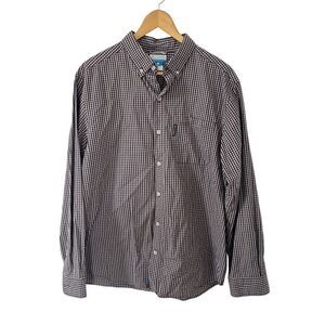 Columbia Brown White Checks Long Sleeve 100% Cotton Button‎ Down Dress Shirt